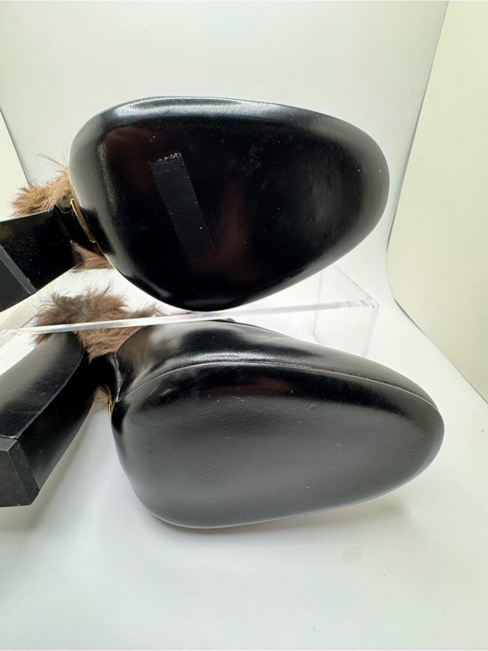 Gucci Princetown Fur Mules Black Leather Horsebit Heels 37 - Picture 10 of 16